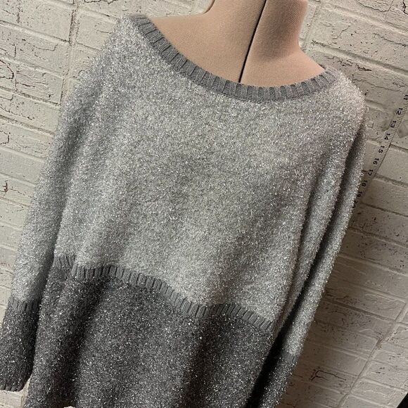 Silver Shiny Glittery Holiday Sweater Plus Size 2XL - Picture 1 of 11